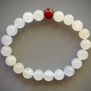 White Jade and Carnelian Handcrafted Bead Bracelet